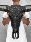 Caved Waterbuffalo Skulls with Flower Mandala Carving Skull,A/168