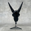 Black Carved Goat Skull & Horns on Stand - Traditional Balinese Engravings – Unique Gothic Boho Home Decor, Rustic Wall Mount - F4/101