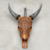Fully Carved Cow Skull with Ketupat Design – Balinese Tribal Wall Art – Etched Horn Bone Sculpture in Natural Finish - Skull,A/083