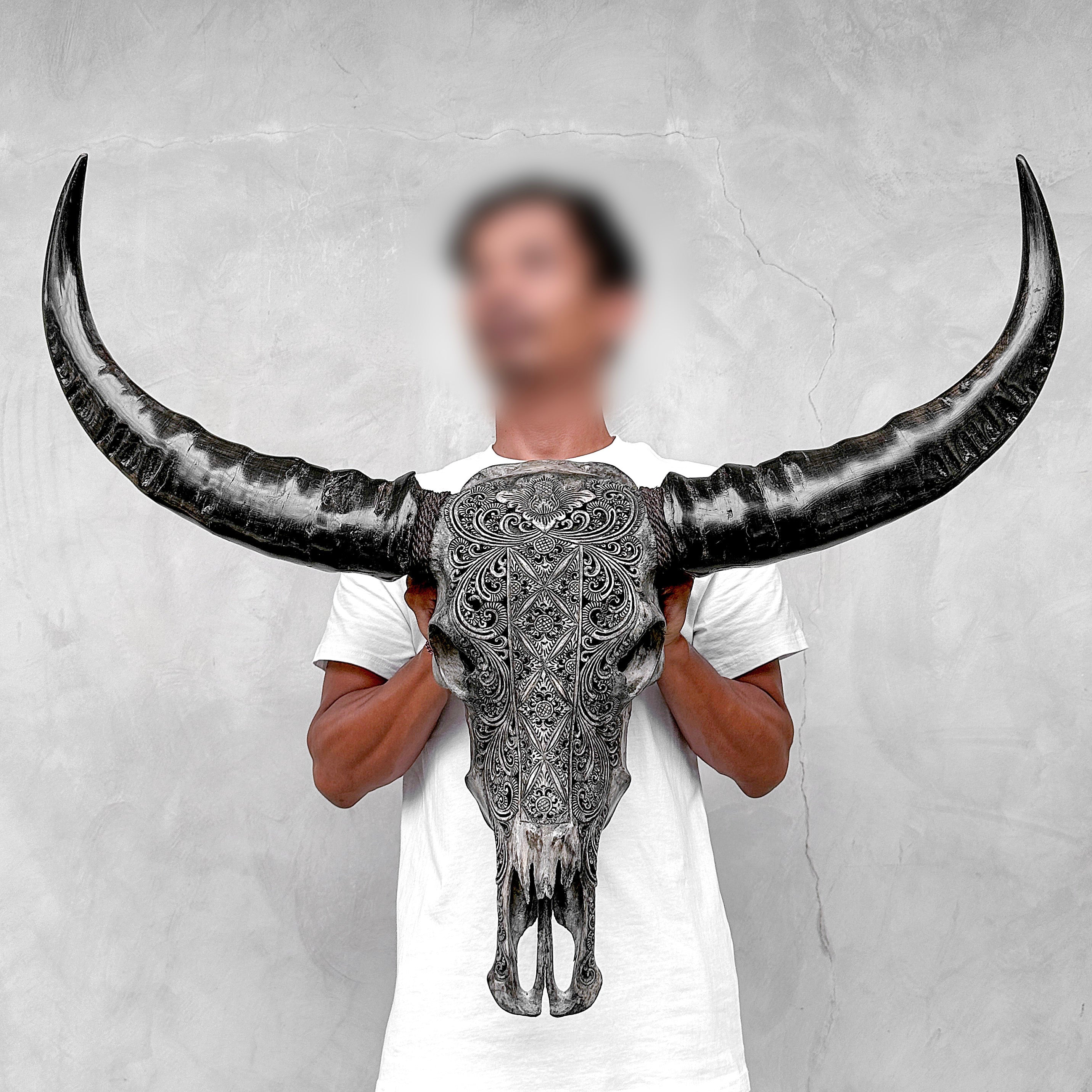 Caved Waterbuffalo Skulls with Ketimun Lotus Carving Skull,A/181