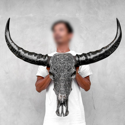 Caved Waterbuffalo Skulls with Ketimun Lotus Carving Skull,A/181