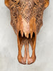 Fully Carved Cow Skull with Ketupat Design – Balinese Tribal Wall Art – Etched Horn Bone Sculpture in Natural Finish - Skull,A/083