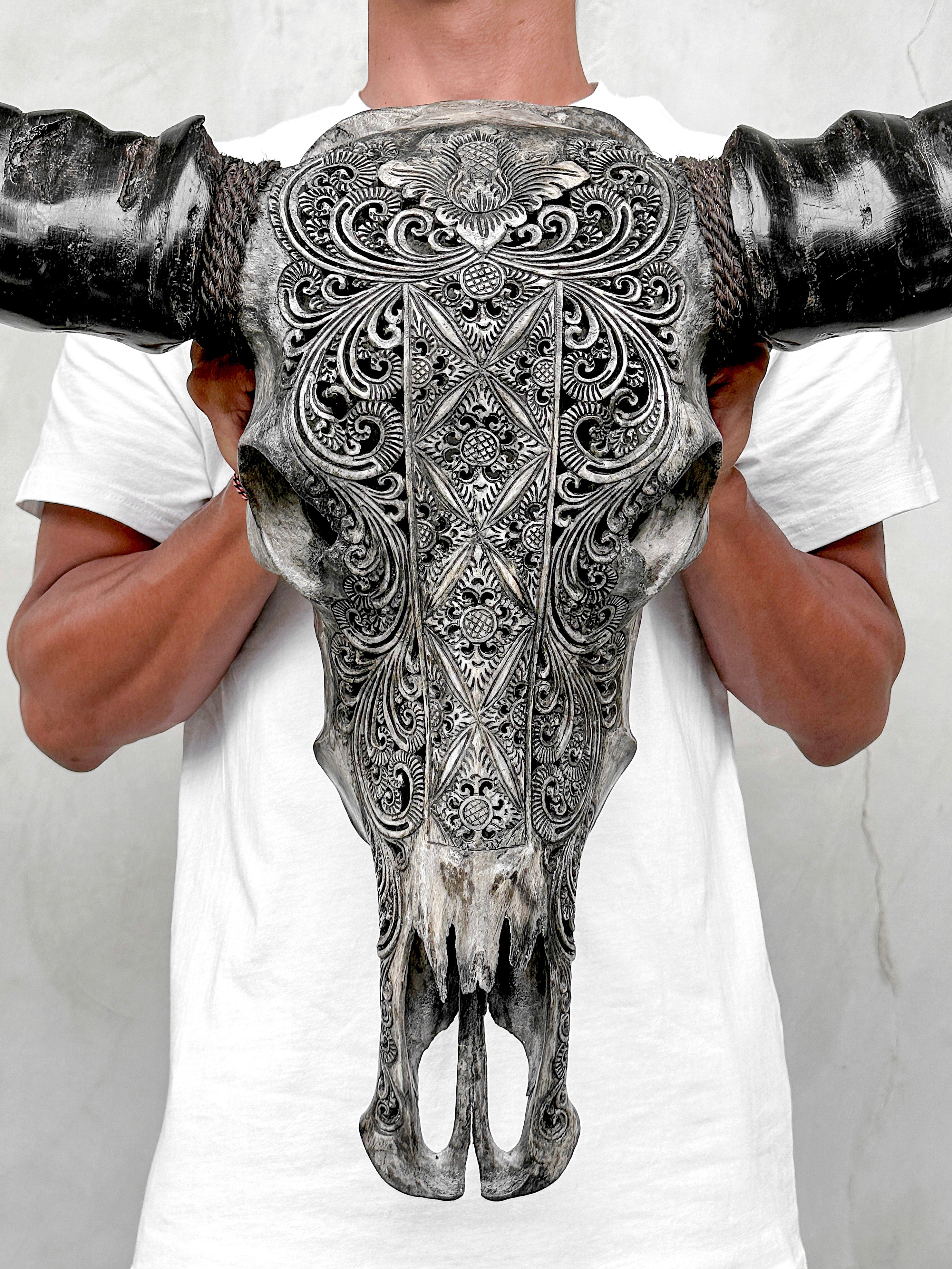 Caved Waterbuffalo Skulls with Ketimun Lotus Carving Skull,A/181