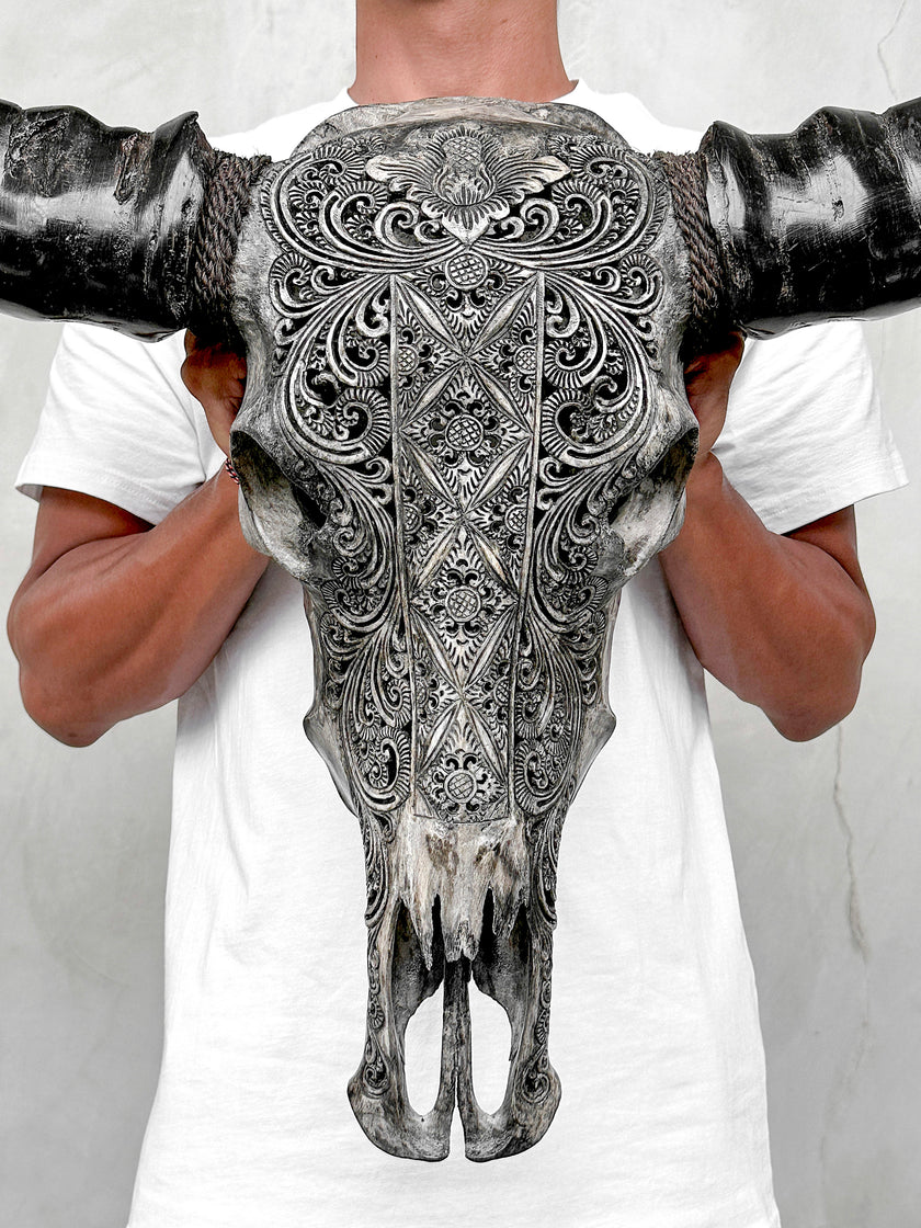 Caved Waterbuffalo Skulls with Ketimun Lotus Carving Skull,A/181