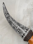 Fully Carved Cow Skull with Ketupat Design – Balinese Tribal Wall Art – Etched Horn Bone Sculpture in Natural Finish - Skull,A/083