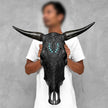 Carved Bull Skull with Turquoise Accents - Leaf motif | Skull,A/189