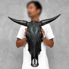 Carved Bull Skull with Turquoise Accents - Leaf motif | Skull,A/189