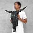 Carved Bull Skull with Turquoise Accents - Leaf motif | Skull,A/189