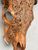 Fully Carved Cow Skull with Ketupat Design – Balinese Tribal Wall Art – Etched Horn Bone Sculpture in Natural Finish - Skull,A/083