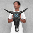 Carved Bull Skull with Turquoise Accents - Star Mandala motif | Skull,A/190