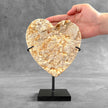 Stunning Heart Shape of Yellow Crystal Rock on a custom stand CH/504