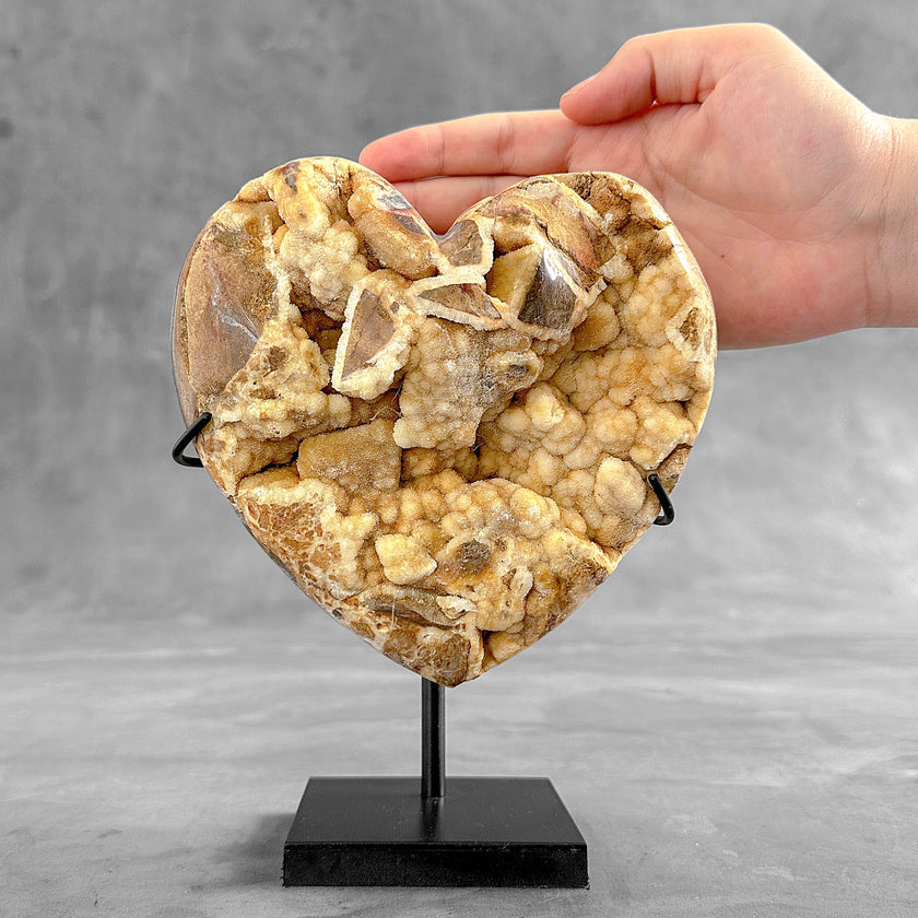 Stunning Heart Shape of Yellow Crystal Rock on a custom stand CH/530