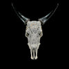 Grey Carved Cow Skull With Abalone Shell Accents - Peacock motif | Skull,A/144