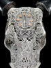 Grey Carved Cow Skull With Abalone Shell Accents - Peacock motif | Skull,A/144