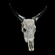 Grey Carved Cow Skull With Abalone Shell Accents - Peacock motif | Skull,A/144