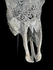 Grey Carved Cow Skull With Abalone Shell Accents - Peacock motif | Skull,A/144