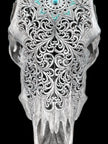 Grey Carved Cow Skull With Turqoise Accents - Star mandala motif | Skull,A/140