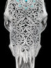 Grey Carved Cow Skull With Turqoise Accents - Star mandala motif | Skull,A/140