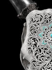 Grey Carved Cow Skull With Turqoise Accents - Star mandala motif | Skull,A/140