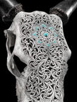Grey Carved Cow Skull With Turqoise Accents - Star mandala motif | Skull,A/140