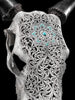 Grey Carved Cow Skull With Turqoise Accents - Star mandala motif | Skull,A/140