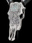Grey Carved Cow Skull With Turqoise Accents - Star mandala motif | Skull,A/140