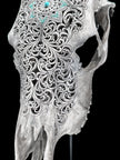 Grey Carved Cow Skull With Turqoise Accents - Star mandala motif | Skull,A/140