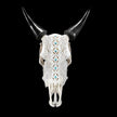 White Carved Cow Skull With Turqoise Accents - Ketupat motif | Skull,A/137