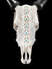White Carved Cow Skull With Turqoise Accents - Ketupat motif | Skull,A/137