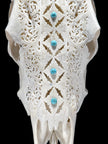 White Carved Cow Skull With Turqoise Accents - Ketupat motif | Skull,A/137