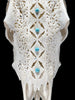 White Carved Cow Skull With Turqoise Accents - Ketupat motif | Skull,A/137