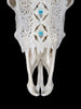 White Carved Cow Skull With Turqoise Accents - Ketupat motif | Skull,A/137