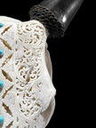 White Carved Cow Skull With Turqoise Accents - Ketupat motif | Skull,A/137