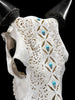 White Carved Cow Skull With Turqoise Accents - Ketupat motif | Skull,A/137