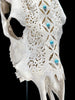 White Carved Cow Skull With Turqoise Accents - Ketupat motif | Skull,A/137