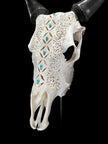 White Carved Cow Skull With Turqoise Accents - Ketupat motif | Skull,A/137