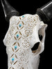 White Carved Cow Skull With Turqoise Accents - Ketupat motif | Skull,A/137
