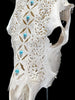White Carved Cow Skull With Turqoise Accents - Ketupat motif | Skull,A/137