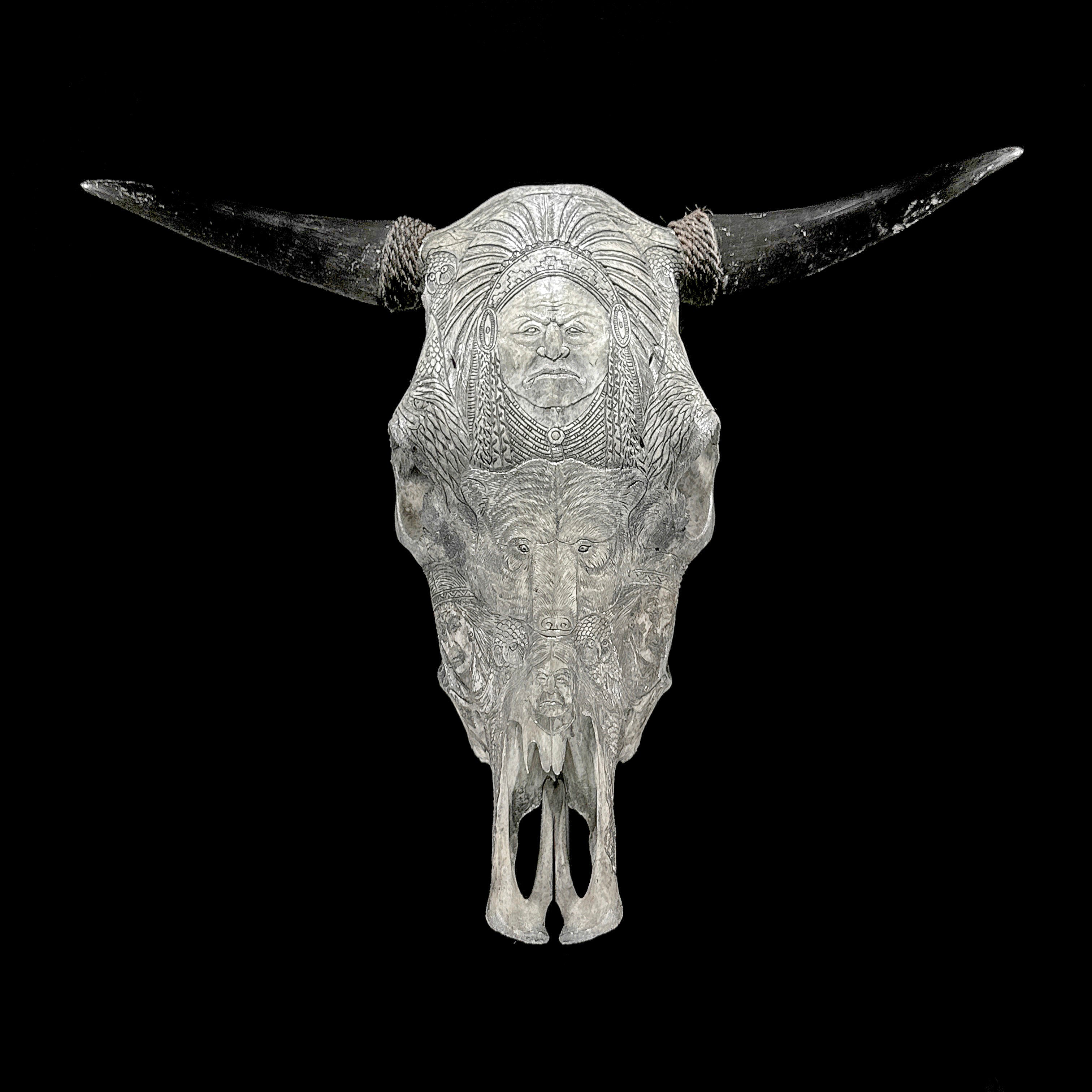 Bull Skull Carved Indian - Skull,A/153