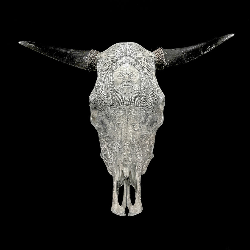 Bull Skull Carved Indian - Skull,A/153
