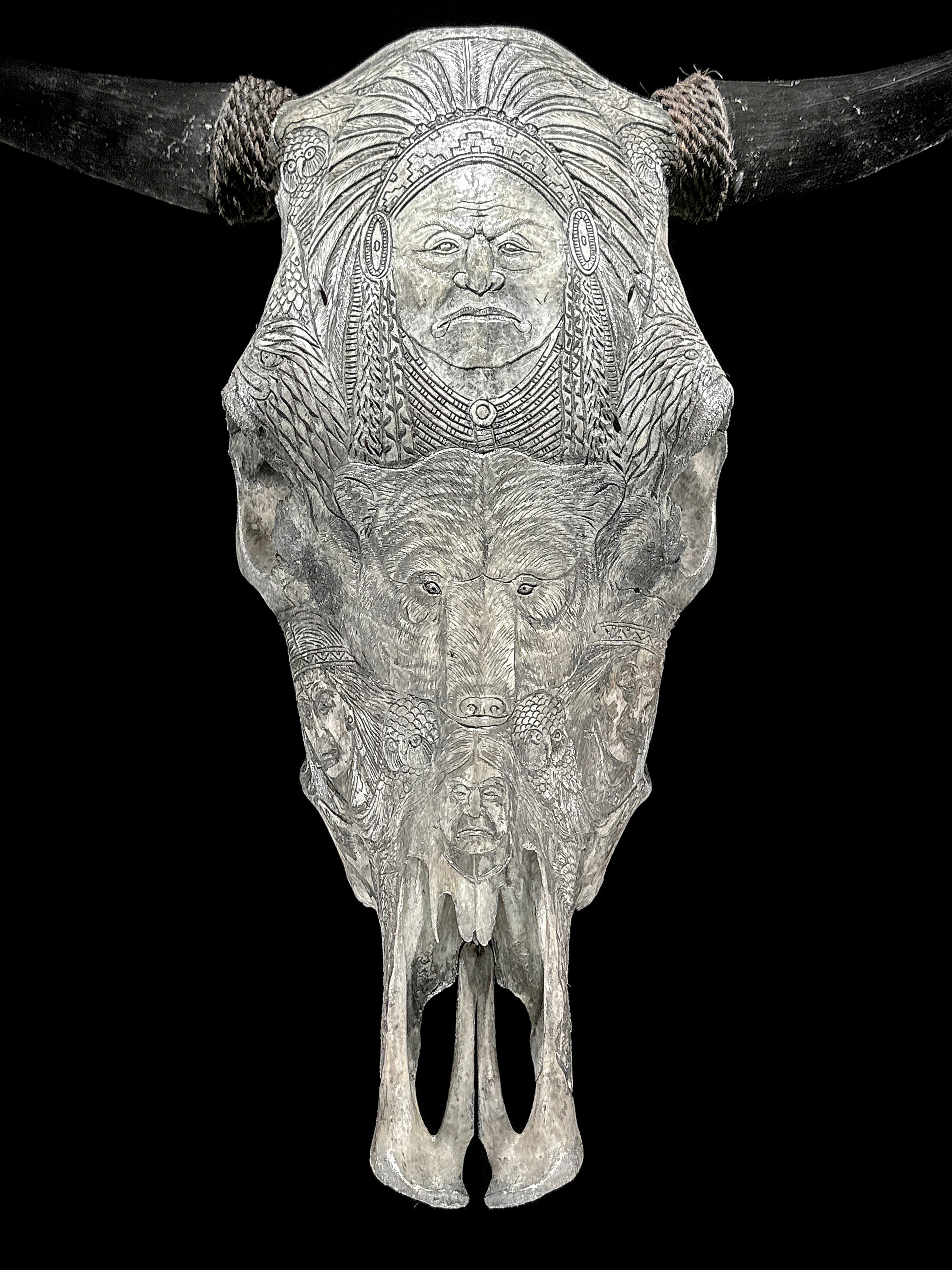 Bull Skull Carved Indian - Skull,A/153