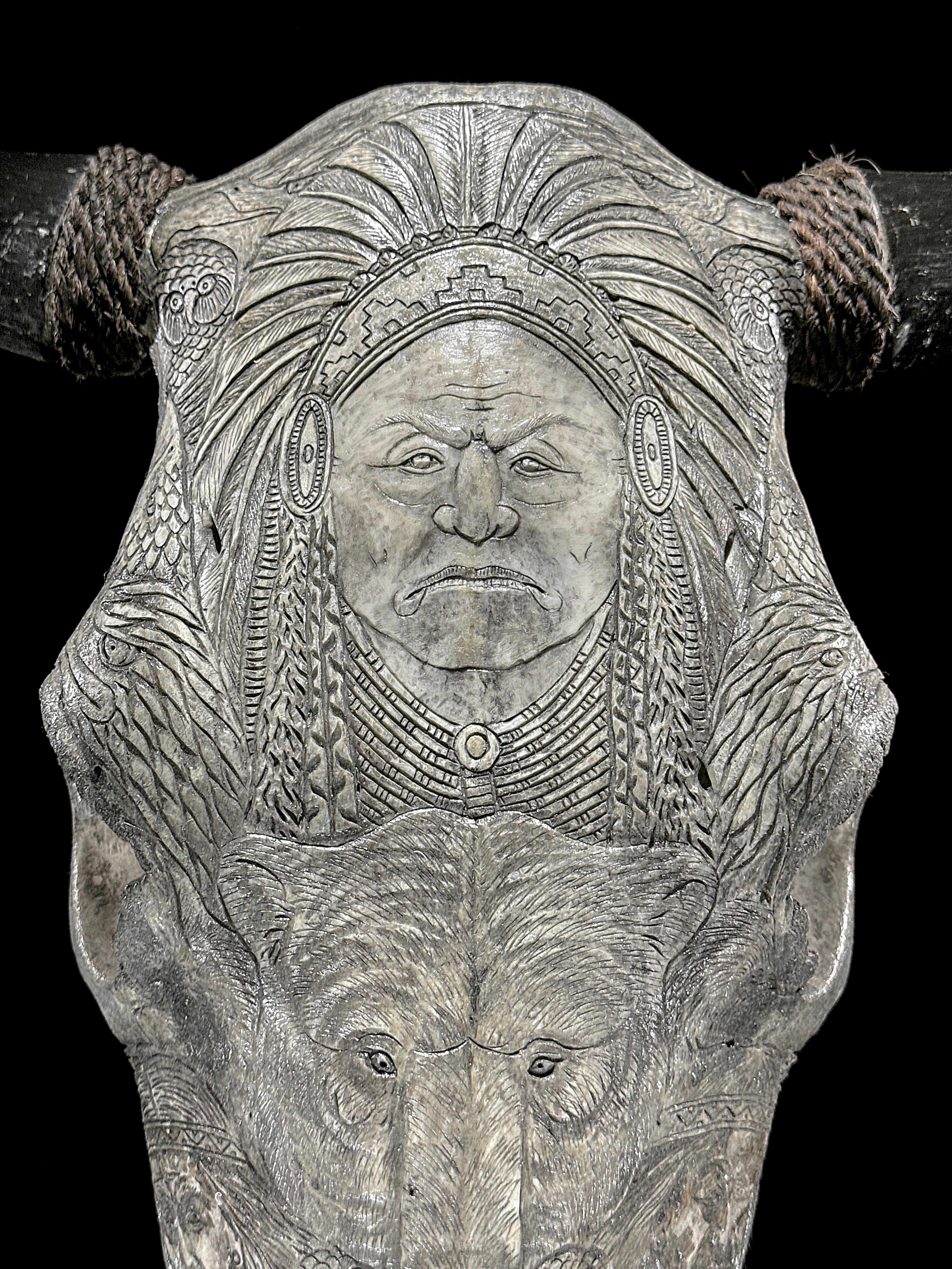 Bull Skull Carved Indian - Skull,A/153