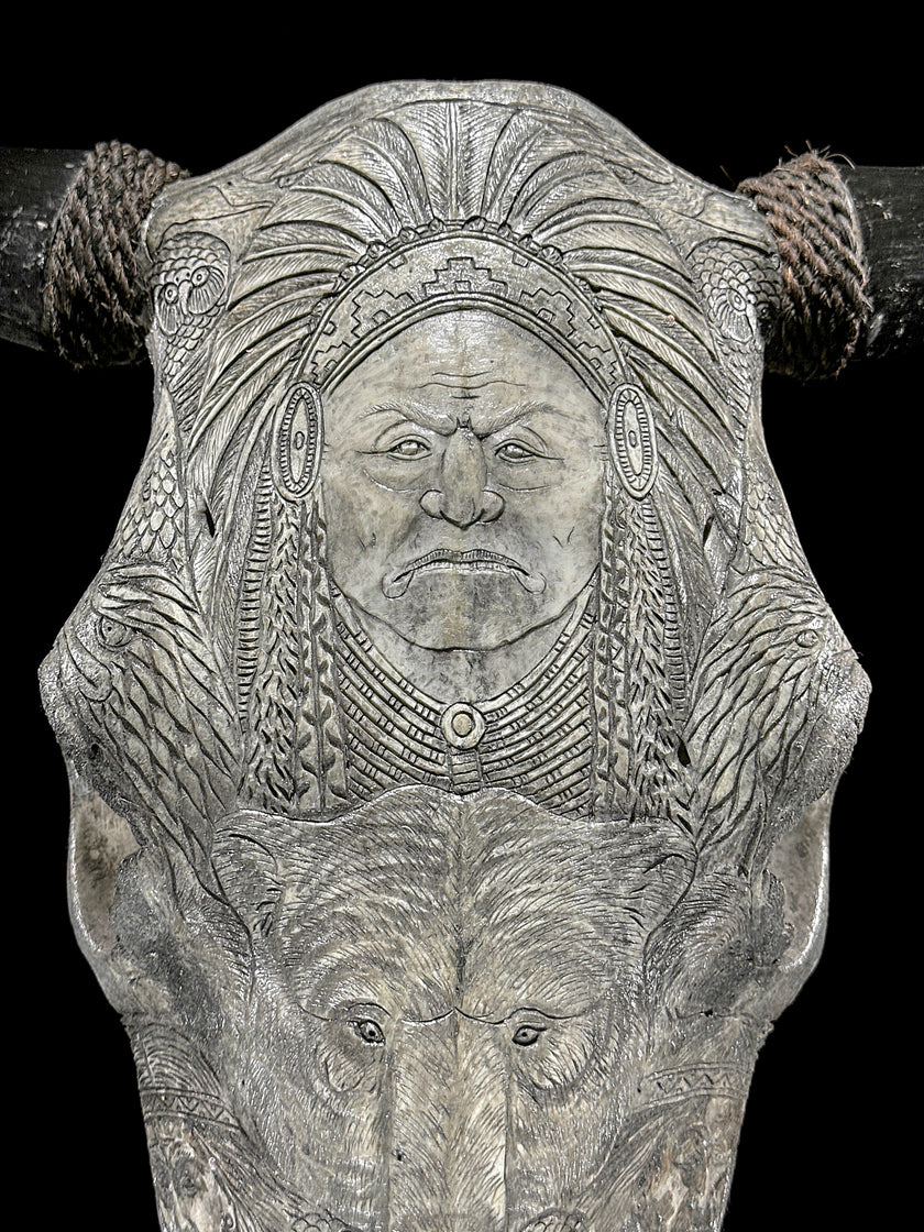 Bull Skull Carved Indian - Skull,A/153