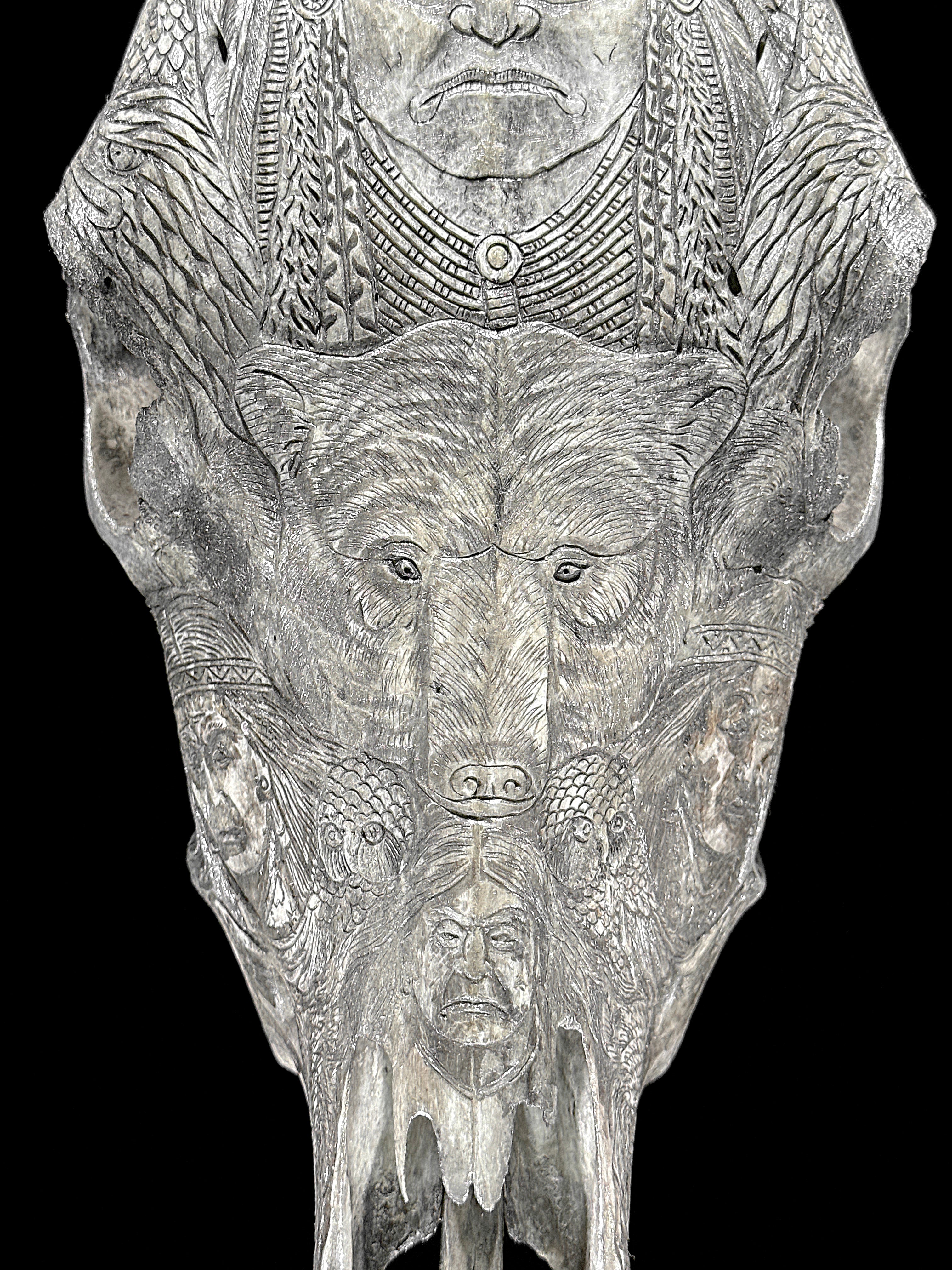 Bull Skull Carved Indian - Skull,A/153