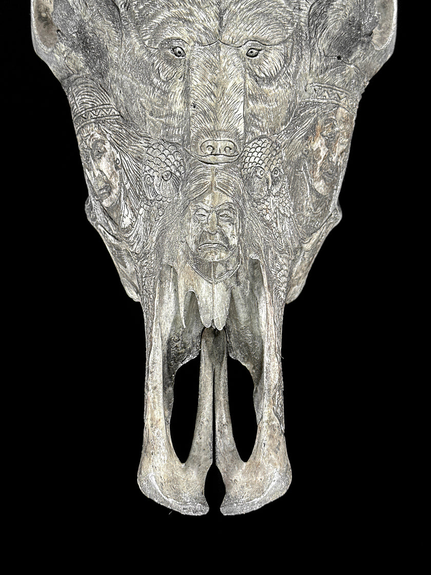 Bull Skull Carved Indian - Skull,A/153