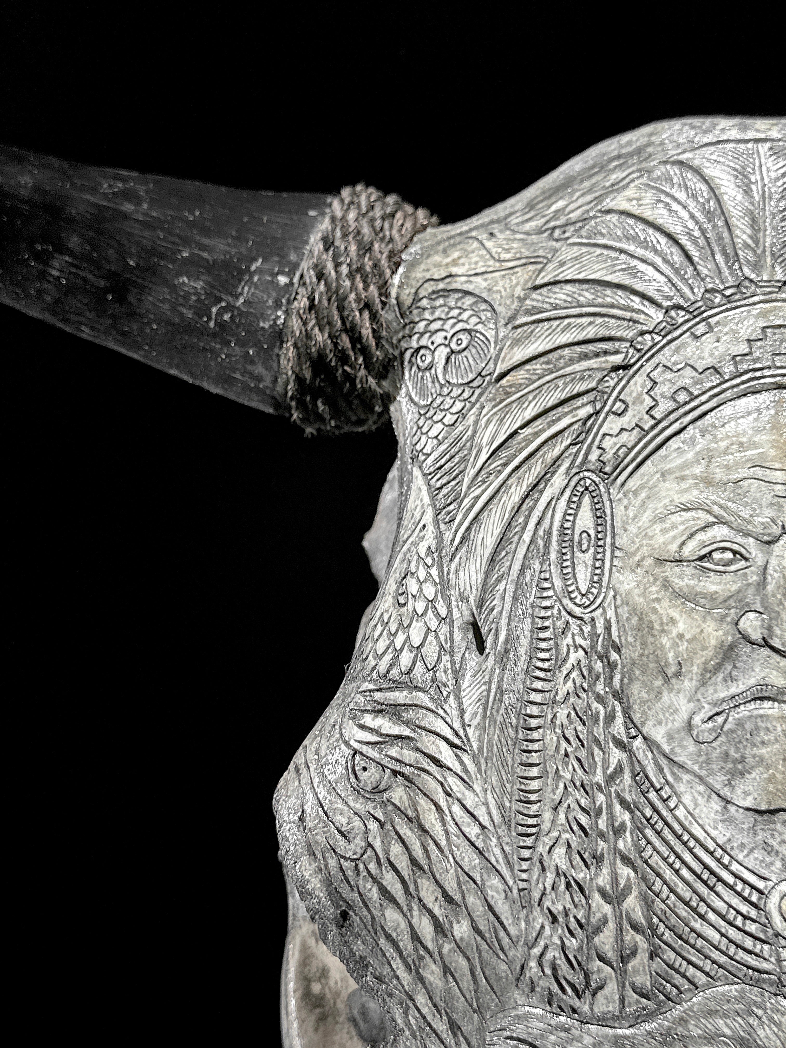 Bull Skull Carved Indian - Skull,A/153