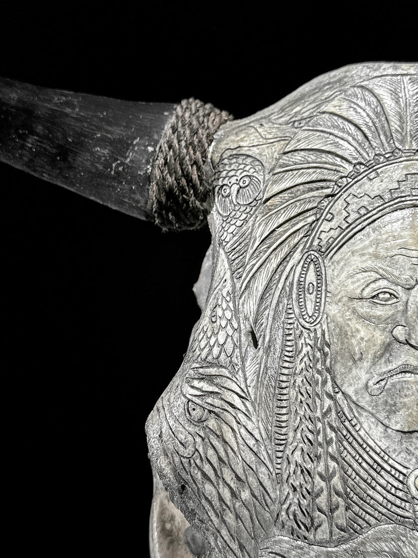 Bull Skull Carved Indian - Skull,A/153