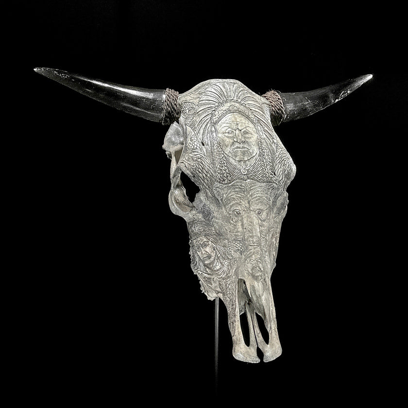 Bull Skull Carved Indian - Skull,A/153
