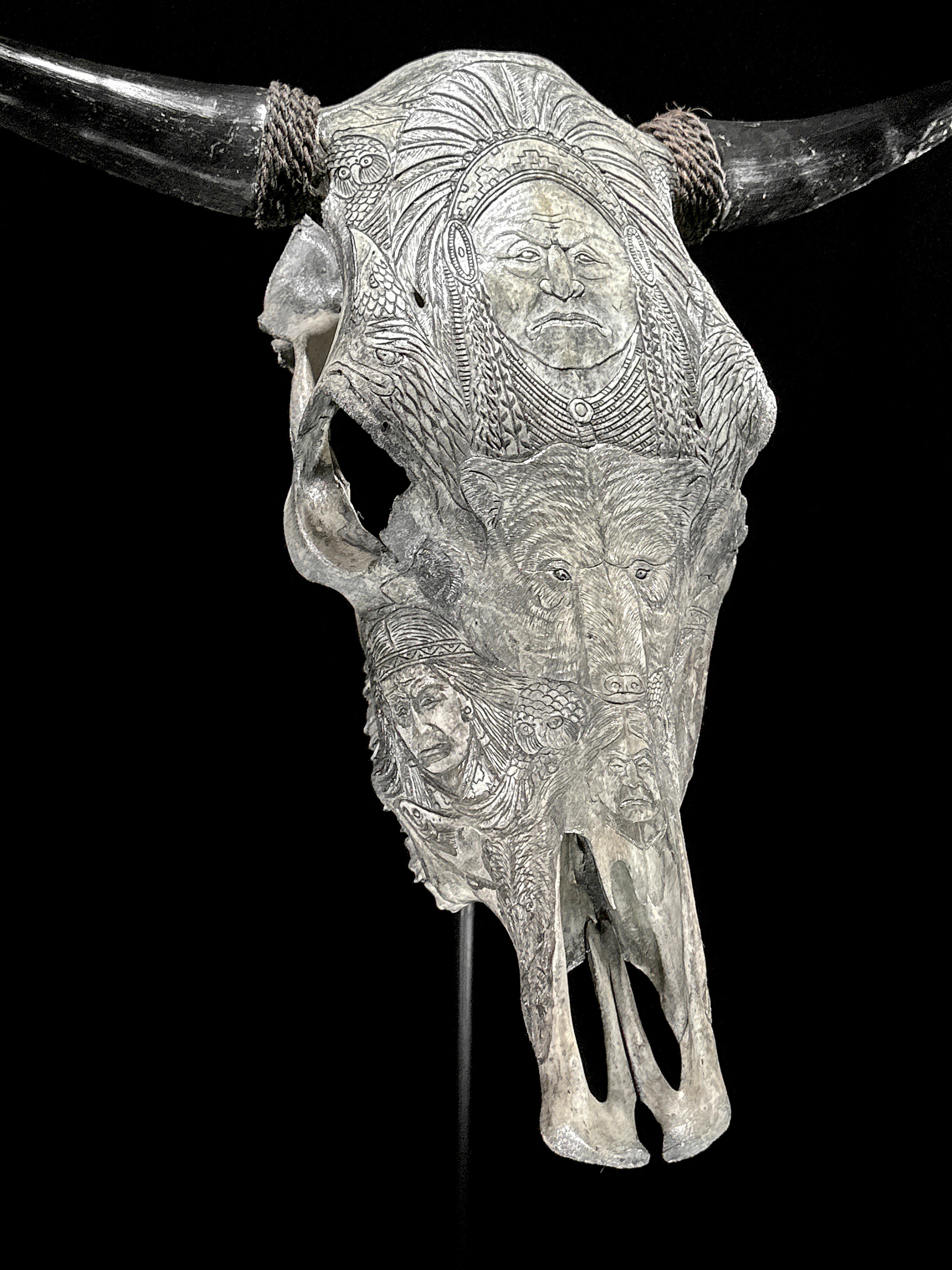 Bull Skull Carved Indian - Skull,A/153