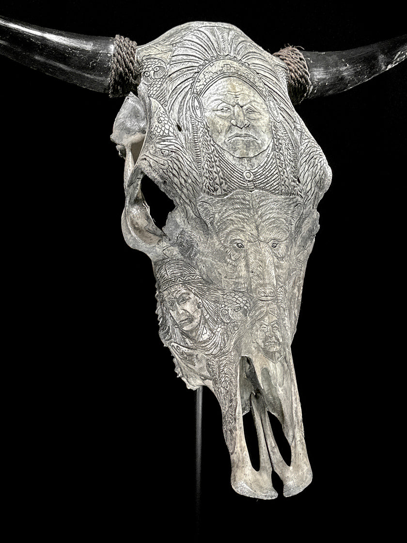 Bull Skull Carved Indian - Skull,A/153